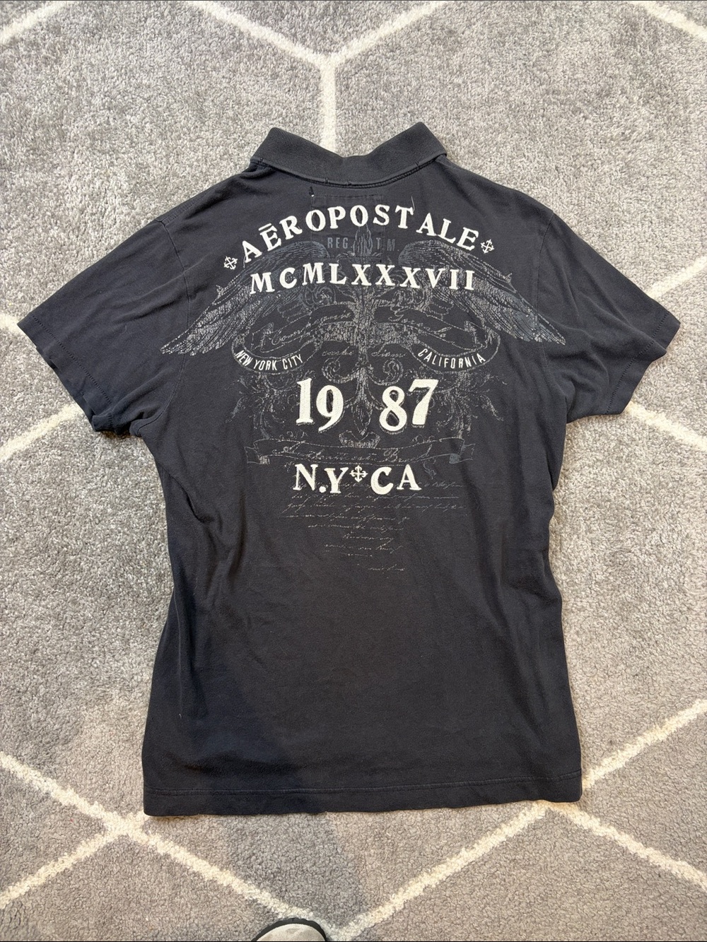 Aeropostale Men’s Black Polo Shirt - 1987 NYCA